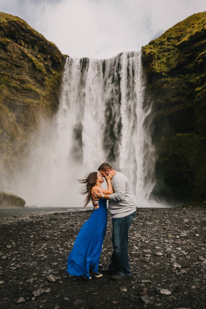 engagement session at Skogafoss waterfall southern iceland