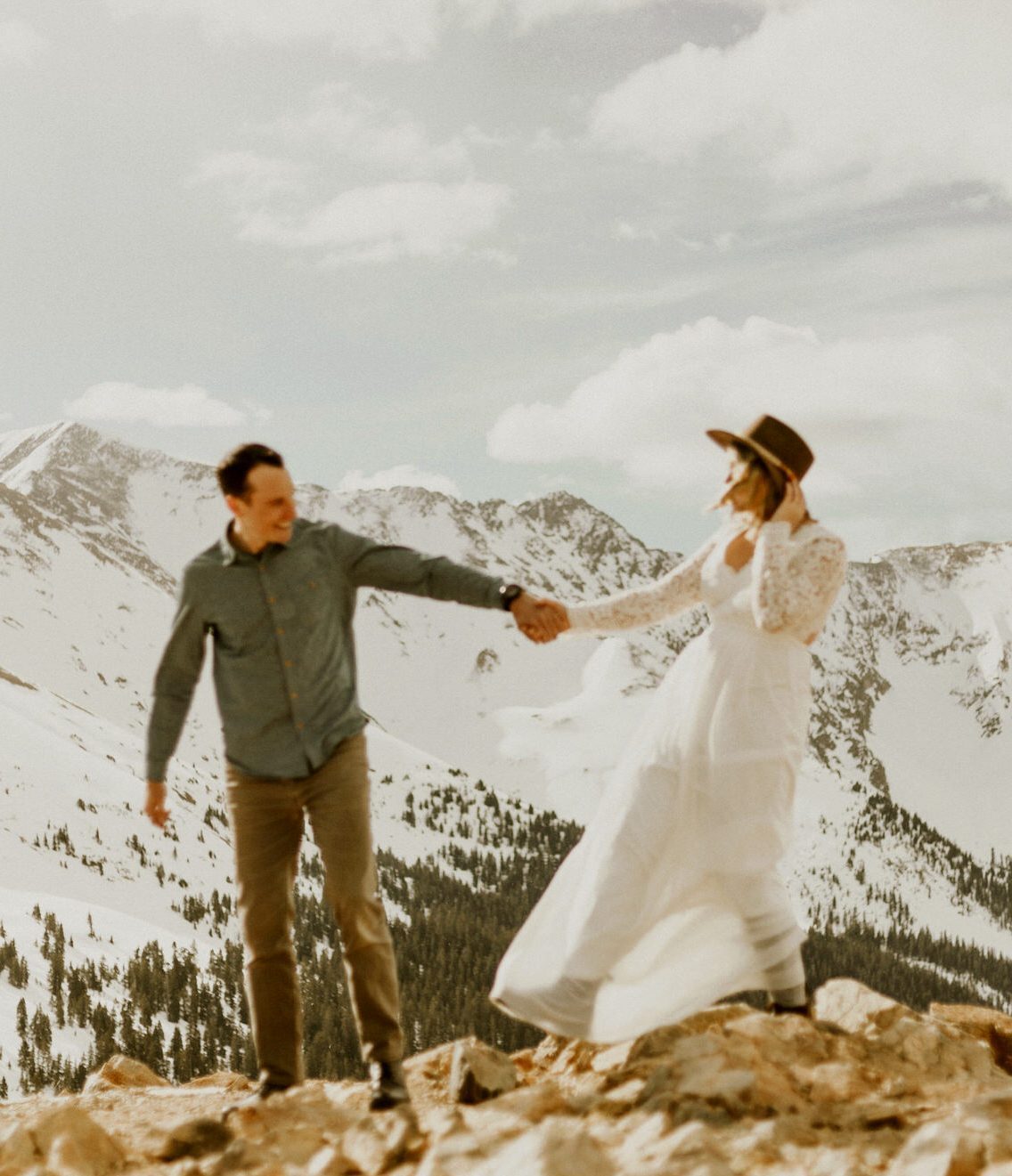 bride and groom on a mountain in Colorado eloping